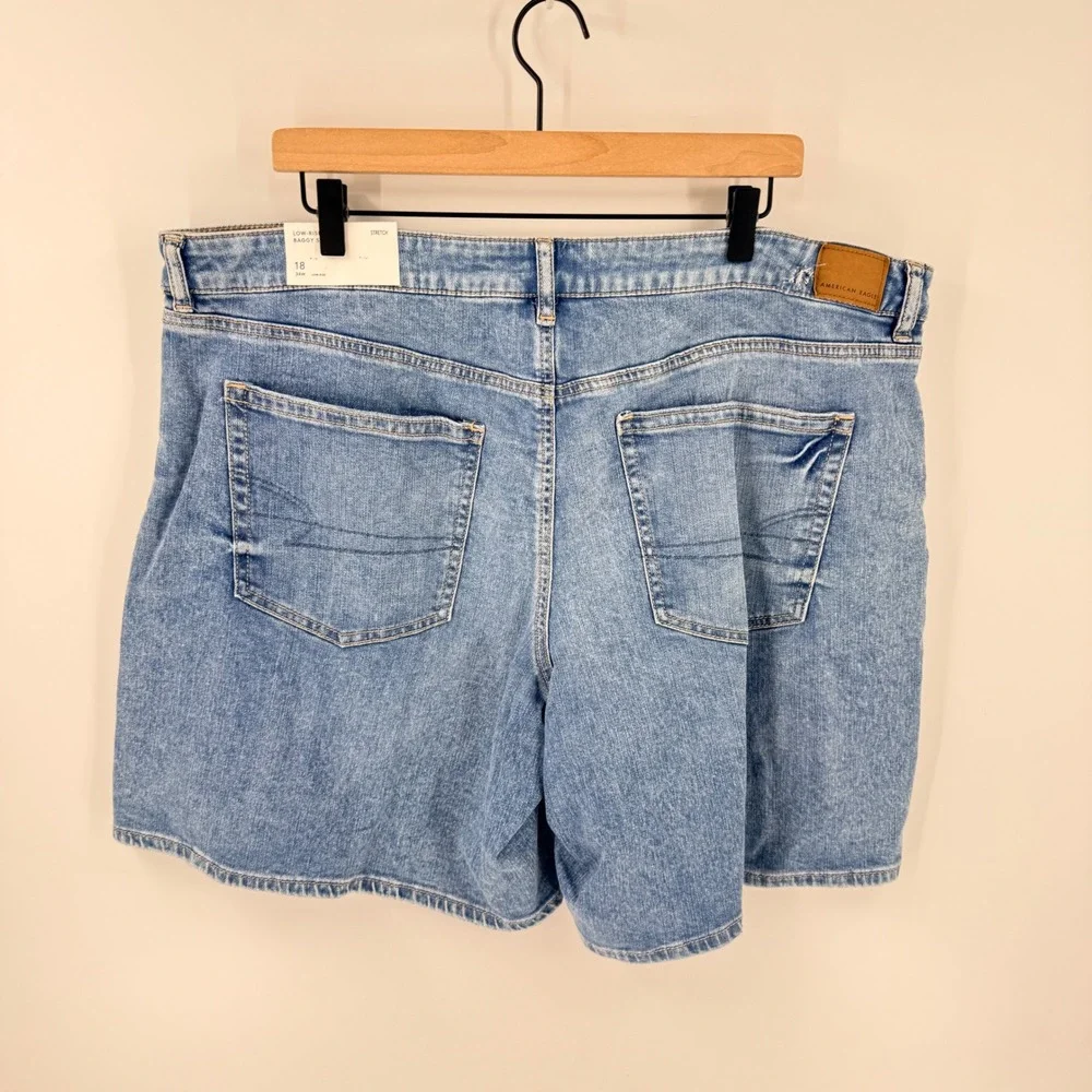 American Eagle Low-Rise Baggy Denim Shorts Blue 18 Y2K Relaxed Stretch